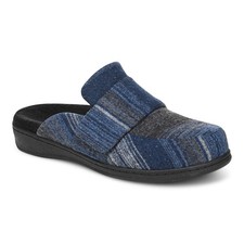 VIONIC Women's Gemma II Mule Slipper 6 Med Grey/Black/Denim Strip Flannel NEW 