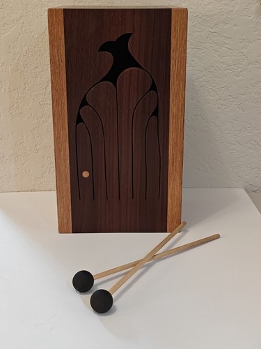 Hardwood Music Tongue Drum, "The Whale" Signed John Thiele 2014 Paduak and Teak