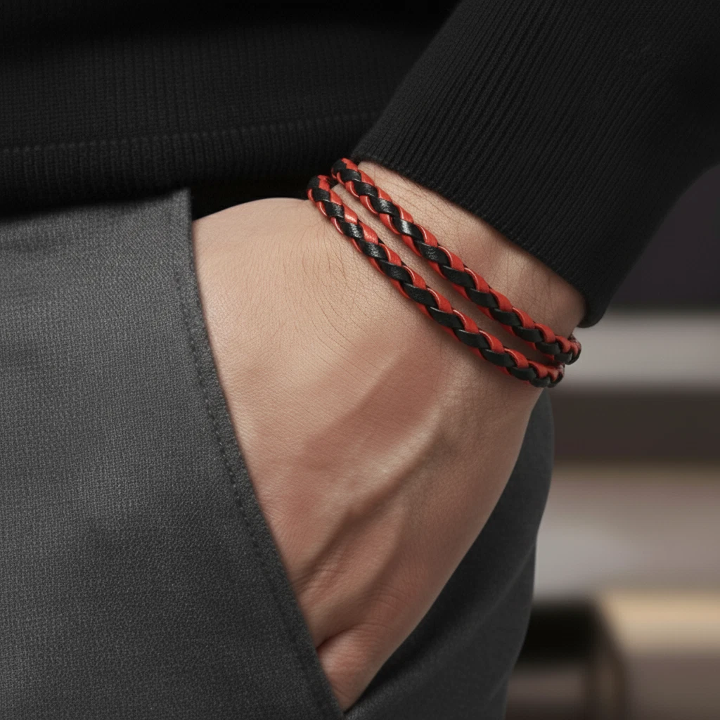 Bracciale Uomo In Acciaio Con Cinturino Cuoio Nero | Braccialetto Regalo Punk E Casual