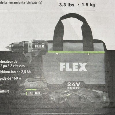 NEW Flex FX1251-2A 24V Brushless Cordless 1/2'' 2-Speed Hammer Drill Kit (2) Batt