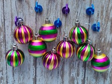 Set 9 Mardi Gras striped Round Ornaments Christmas purple gold green 1.5"