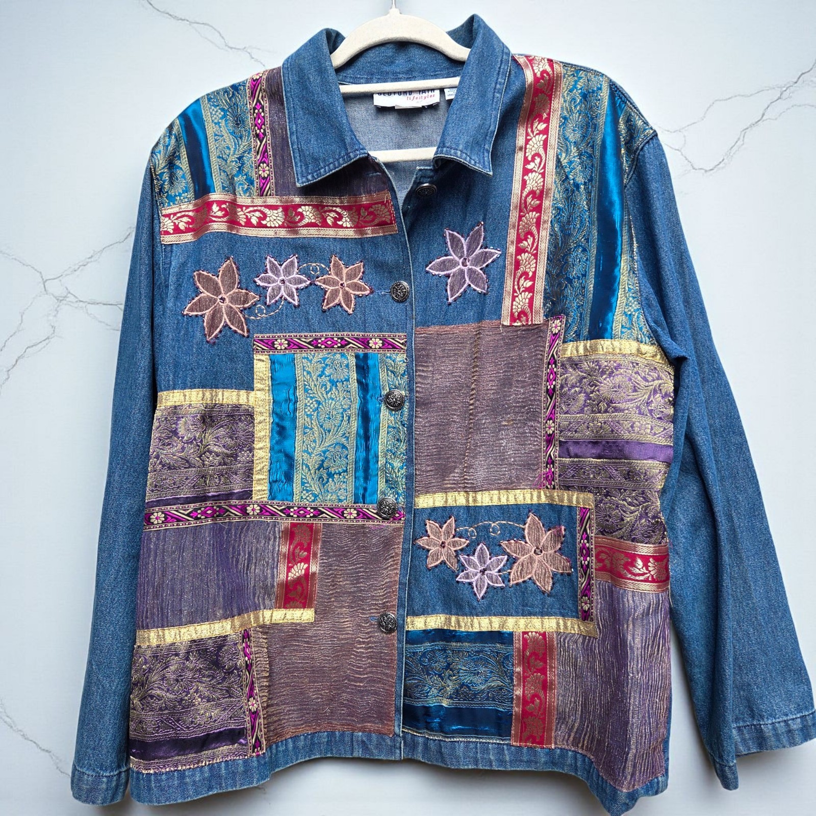 Embroidered Patchwork Denim Jacket Boho Art to We… - image 1