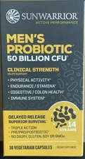 Sunwarrior Men's Probiotic 50 Billion, Physical, Endurance, Digest, 30 Vegan Cap