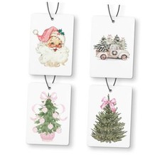 Pink Christmas Car Air Freshener 4 Pcs, Coquette Pink Bow Xmas Tree Santa