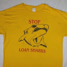 STOP LOAN SHARKS Vtg Fruit Of The Loom Yellow Graphic T-SHIRT Men's XL