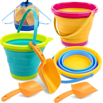Faltbarer Eimer mit Schaufeln Netztasche 3er Set Strandspielzeug