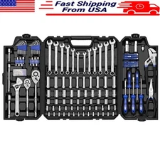 240 Piece Mechanics Tool Set SAE Metric Sockets Wrenches Toolbox Repair Kit New