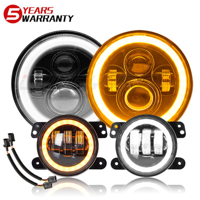 7'' Round LED Headlights + 4'' Fog Lights Combo Kit For Jeep Wrangler JK 2008-2015