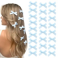 25PCS Blue Mini Bows Ribbon Clips,2'' Tiny Blue Bow Barrettes,Hair Bow blue
