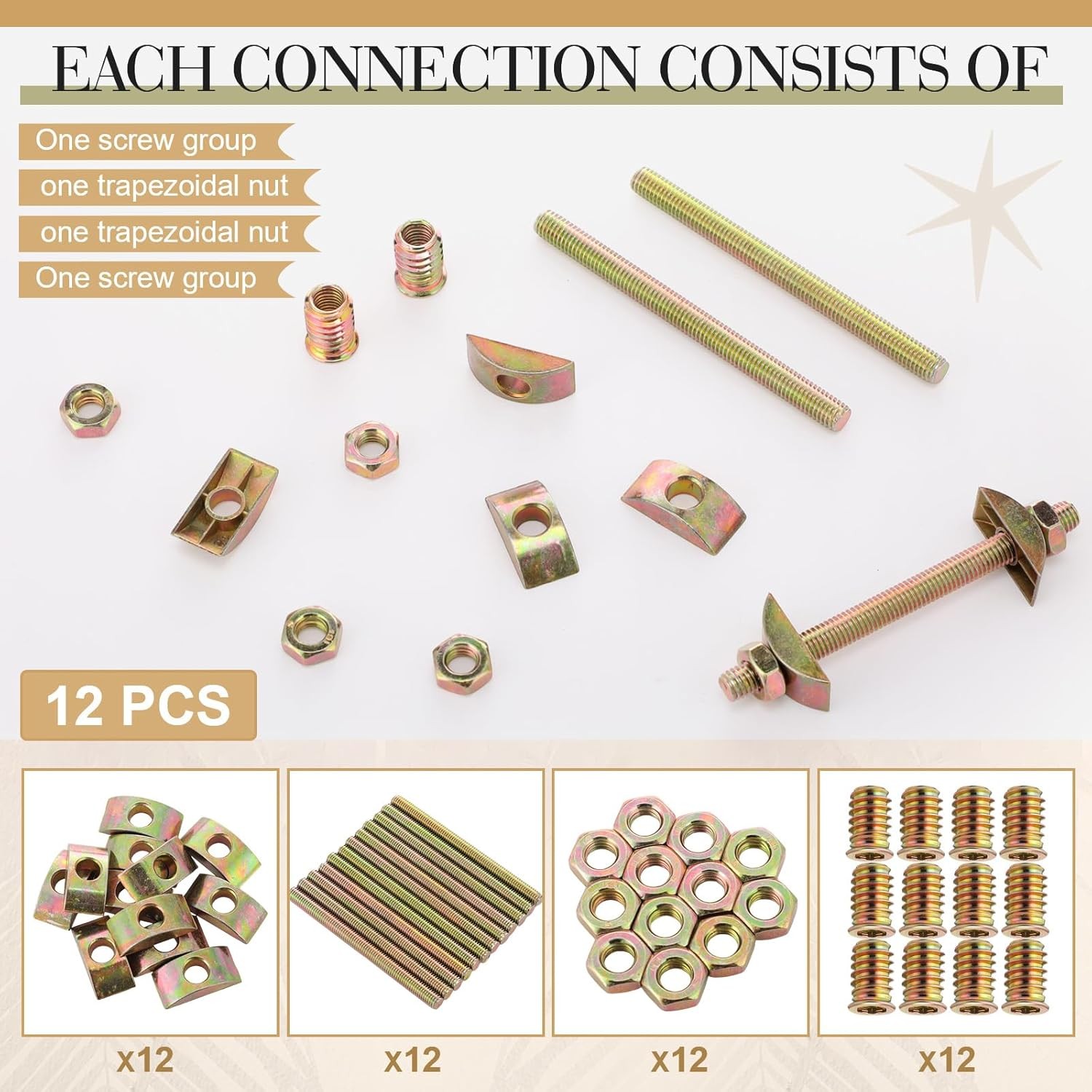 12 Sets Bed Frame Hardware Connector Kit M8x100 mm Panel Furniture Wardrobe F...