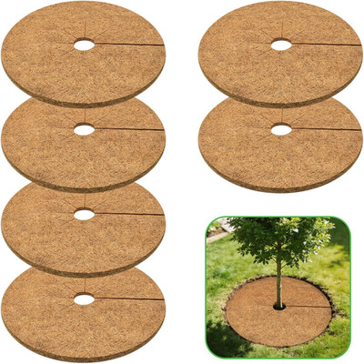 6 Pack Coconut Fiber Mulch Ring, 24 Inch Coco Coir Tree Ring Mulch Mat, 100% Nat