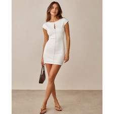 Reformation Carsyn Scuba Dress S White Sheath Stretch Tennis Prep Coastal