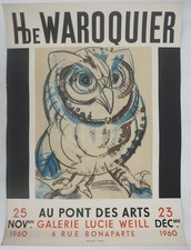 [ART POSTER] H. de WAROQUIER: Blue and Brown Owl #Aupontdesarts, 1960
