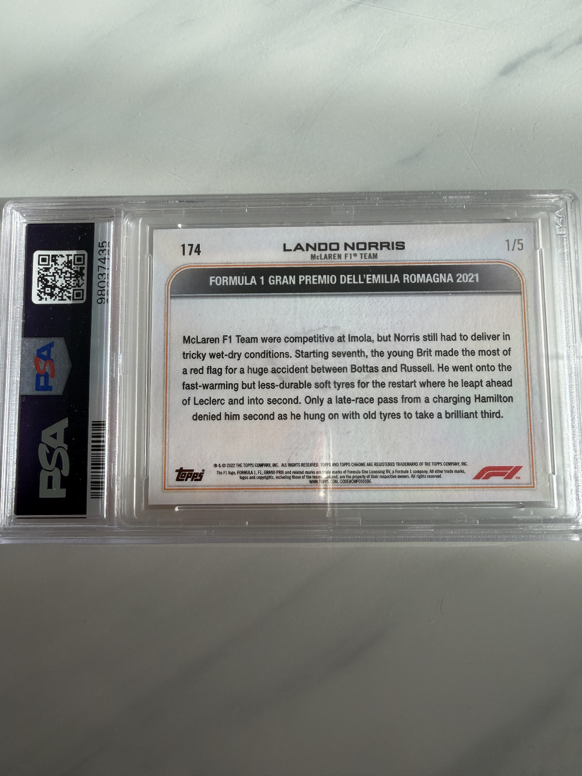 2022 topps chrome formula 1 Lando Norris Red Wace Refractor #174 1/5 PSA 10