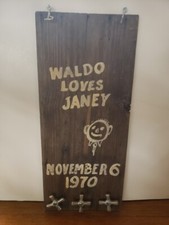 Wooden "Waldo Loves Janey" 1970 Folk Art Wall Hanging Decor