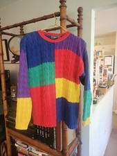 Vintage 90s Colorblock LIZWEAR sz S Cable Knit 100 Cotton Liz Claiborne Sweater