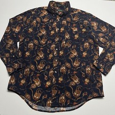 Flying Scotsman Jockey, Equestrian Print Shirt Made In USA Size: L (Flawed- rip)