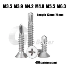 Flat Countersunk Head 410 Stainless Steel Self Drilling Tek Screws M3.5 - M6.3