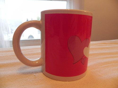 Valentinstag rot Kaffee/Teetasse/Tasse mit rosa & weißen Herzen - Bild 2 von 5