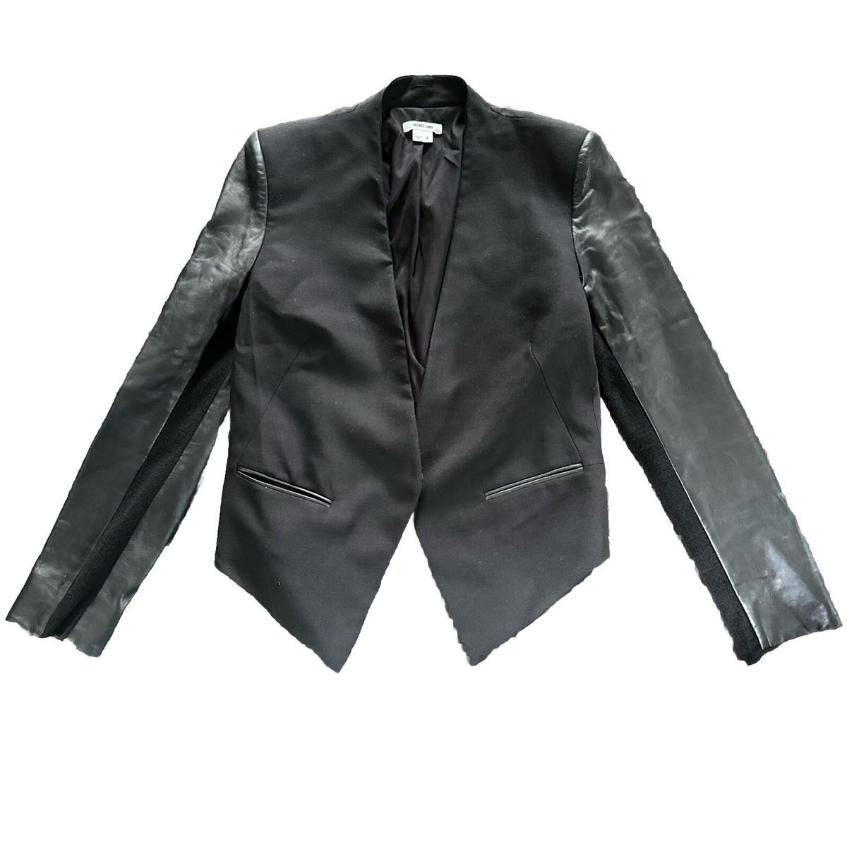 Helmut Lang Black Wool and Lamb Leather Blazer Jacket Size 4 | eBay display picture 1