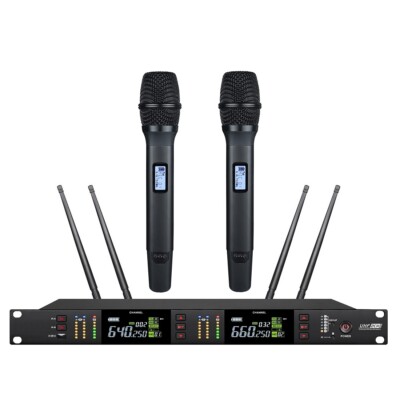 UHF Dual Wireless Microphone System for Outdoor Stage Performance True Diversity
