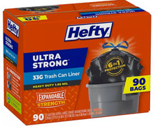 Hefty Ultra Strong Drawstring Trash Bags, Unscented 33 gal., 90 ct.