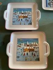 Set of 2 Villeroy & Boch Naif Christmas 8" Square Handled Serving Plates/Tray