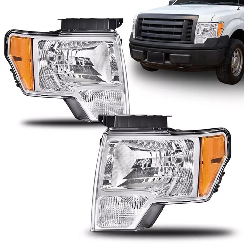 For 2009-2014 Ford F-150 Pickup Clear Headlights Chrome Housing Lamp Left+Right - Picture 11 of 23