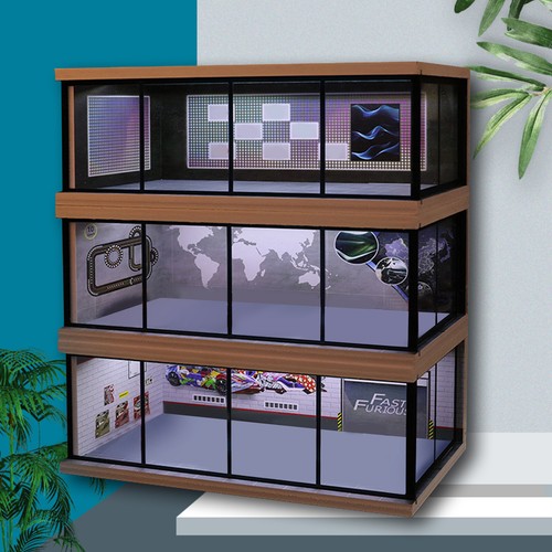 NEU 1/64 Auto Garage Modell LED Beleuchtung Auto Showroom Szene Display Modell Geschenk - Bild 12 von 23