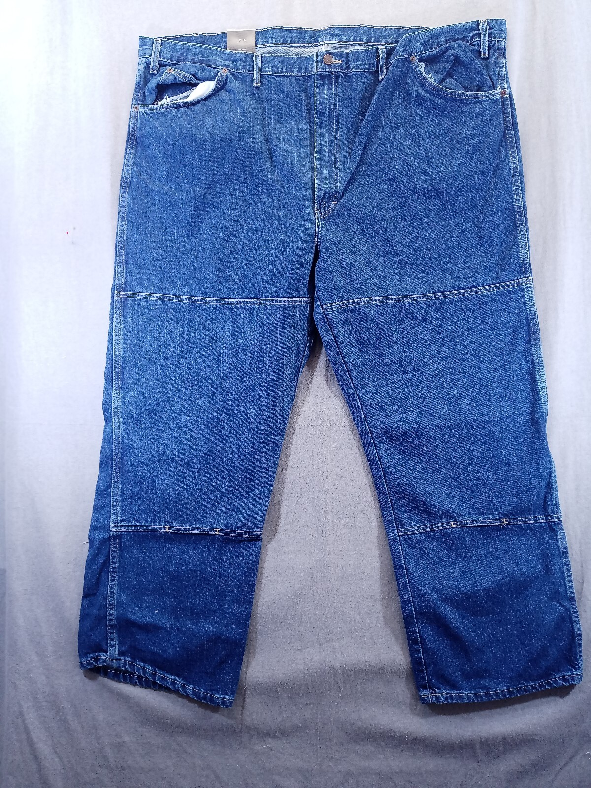 Men 50 X 30 Denim Blue Relaxed Fit Reinforced Knee Boot Cut 
