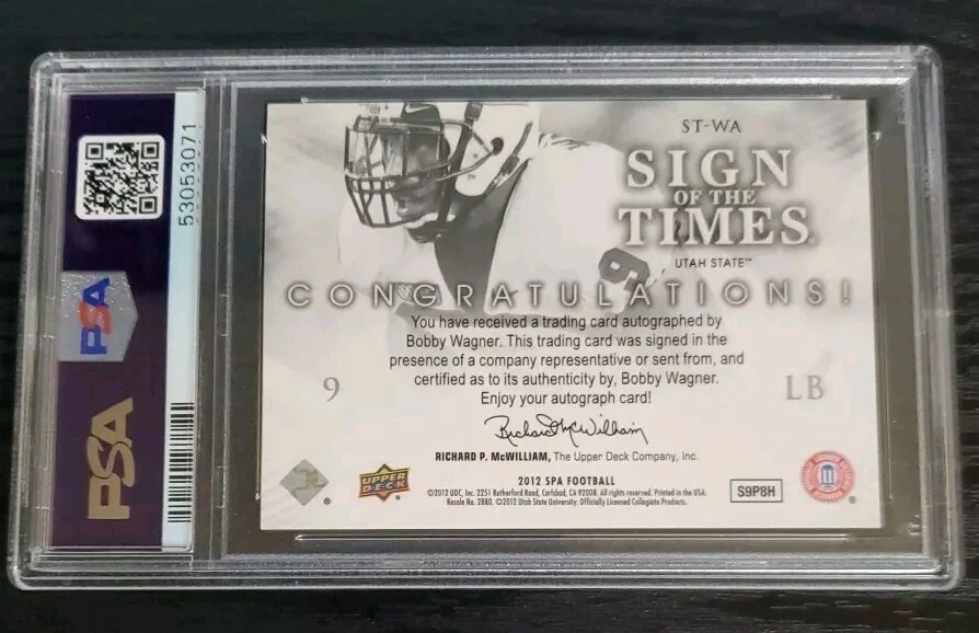 2012 SP Authentic Bobby Wagner Sign of the Times Auto PSA 9 - Image 3 of 3