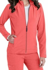 Barco One Women's 5405 2-Pocket High Crew Neck Zipper Scrub Jacket XS