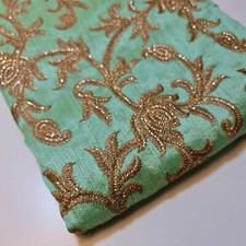 Fancy Gold Embroidery Faux Raw Silk Fabric Dress Decor Fabric Craft Material 44"