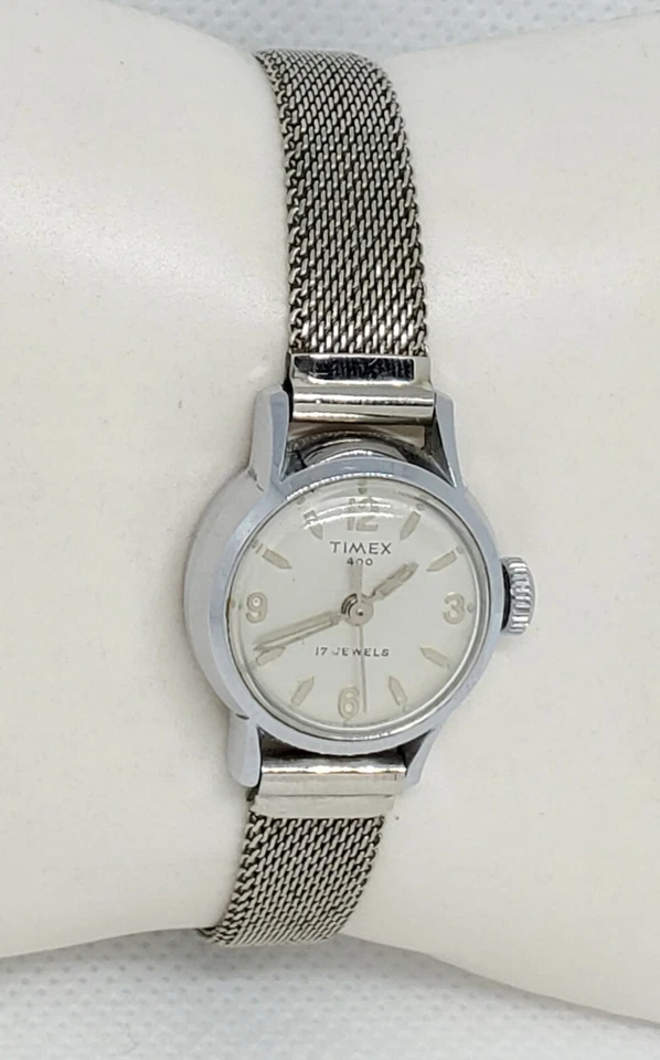 Reloj mecánico Timex 400 vintage para dama 17 joyas oro 12kt correa llena D7 Foto 3 de 4