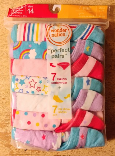 Wonder Nation "Perfect Pairs" 7 Bikinis & 7 No Show Socks, Choose Your Size - Picture 3 of 9