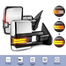 Chrome Power Heated Dynamic LED Signal Tow Mirrors For 2007-14 Silverado Sierra