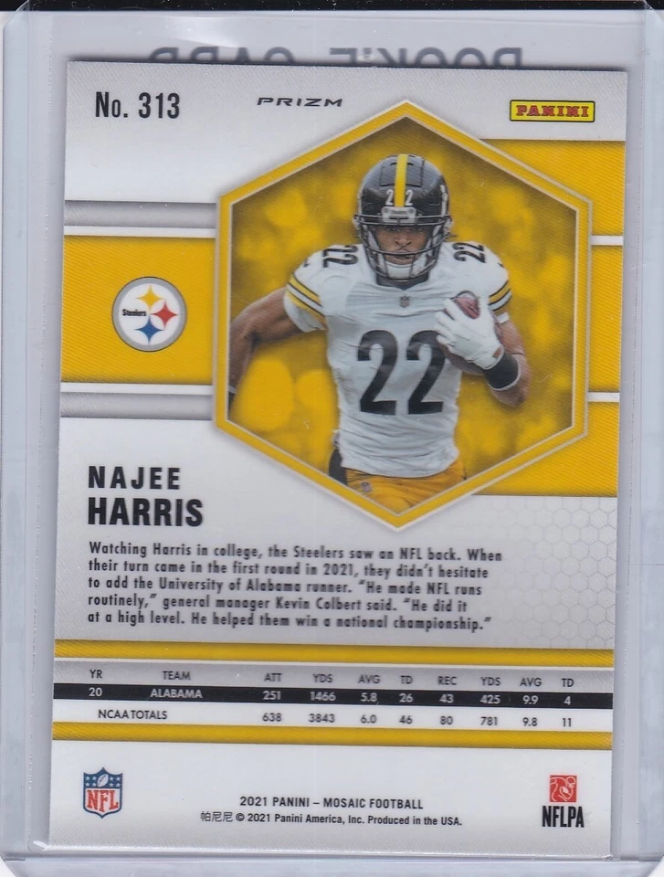 NAJEE HARRIS ROOKIE CARD Pittsburgh Steeler 2021 Mosaic RARE REACTIVE BLUE PRIZM - Image 2 of 2