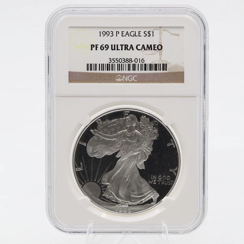 1993 P Proof Silver Eagle $1 PF69 Ultra Cameo NGC Philadelphia .999 Silver