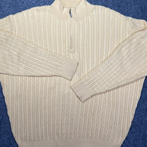 Pendleton Sweater Mens Large Yellow Quarter Zip Cable Long Sleeve Pima Cotton - Picture 10 of 17