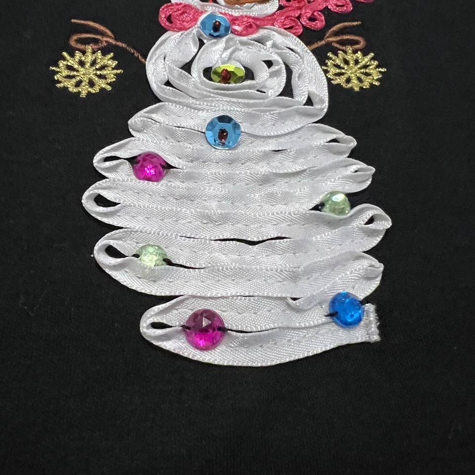 Camisa Classic Elements Negra Navidad Manga Larga Muñeco de Nieve Cinta Lentejuelas Talla XL Foto 3 de 3