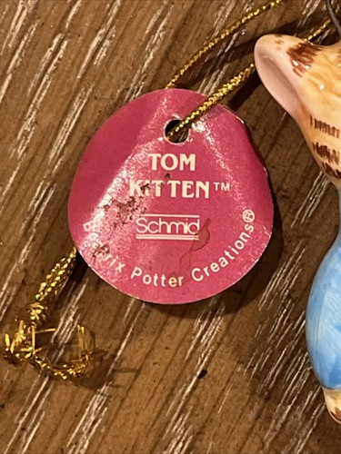 1982 Beatrix Potter Ceramic Tom Cat Kitty Schmid FW Christmas Ornament Korea VTG - Picture 7 of 11