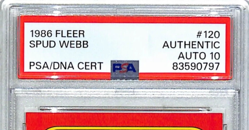 Tarjeta de novato Fleer SPUD WEBB 1986 87 firmada automática #120 calificada PSA/ADN 10 losas Foto 2 de 3