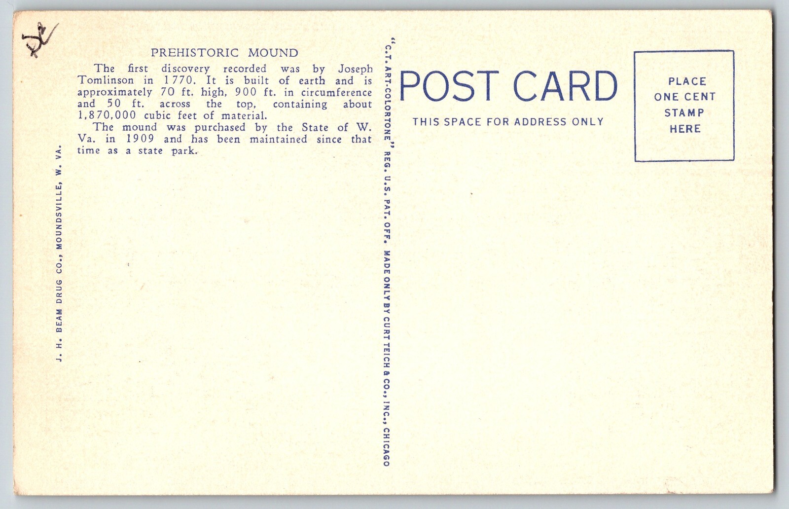 West Virginia, Moundsville The View Of Prehistoric Mound Vintage Postcard eBay