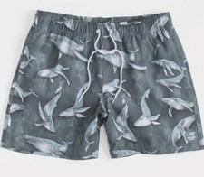 Men  s XL Whale Swim Trunks Board Pool Shorts Black Fish