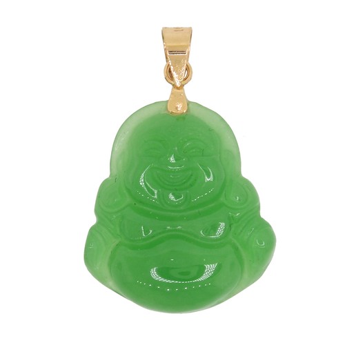 14k Yellow Gold Green Jade Buddha 