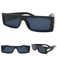 Men Classic Retro Biker Gangster Hip Hop Rapper SUNGLASSES Black Frame Dark Lens