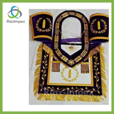 HAND EMBROIDERY MASONIC GRAND LODGE JUNIOR WARDEN APRON CUFFS and CHAIN COLLAR