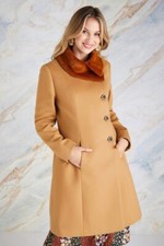 New Yumi Camel Dolly Fully Lined Fur Collar Coat Size 10