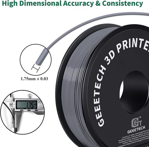 Filamento de impresora 3D Geeetech ABS gris 1,75 mm 1 kg/rollo filamento duradero fuerte EE. UU. - Imagen 5 de 9