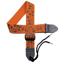 2" Cotton Guitar strap "Closeout" Roses Black on Orange